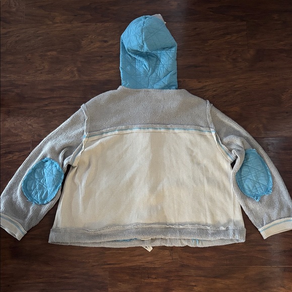 POL Quilted/Waffle Knit Hooded Shaket- Blue and Cream - Picture 8 of 8